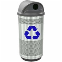 Recycle Unit with Hood Top Recycle Lid, 1 Hole & 1 Slot Opening, Plastic Liner, Blue