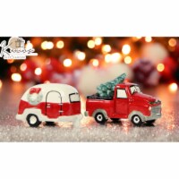 Ceramic Red Truck with Christmas Tree & Trailer Salt And Pepper Shakers, Home Décor, Gift for