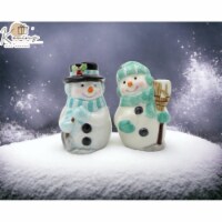 Ceramic Christmas Decor Blue and Green Snowman Salt and Pepper Shakers, Home Décor, Gift for