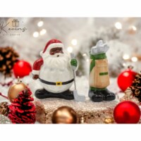 Ceramic African American Golfing Santa Christmas Salt And Pepper Shakers, Home Décor, Gift
