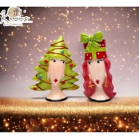 Ceramic Lady Wigs Christmas Tree And Gift Salt & Pepper Shakers, Gift for Her or Mom, Gift