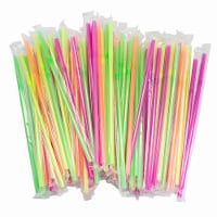 Jacent Individually Wrapped Plastic Neon Flex Drinking Straws: (Pack of 6)