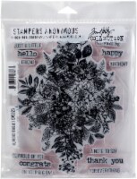 Tim Holtz Cling Stamps 7 X8.5 -Glorious Bouquet W/Grid Block