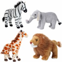 Dazmers Safari Animals Plush Toys Set of 4 - Lion, Elephant, Zebra & Giraffe
