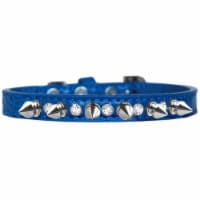 Silver Spike & Clear Jewel Croc Dog Collar, Blue - Size 10