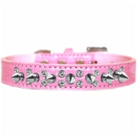 Double Crystal & Spike Croc Dog Collar, Light Pink - Size 18