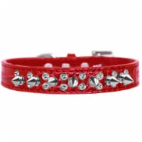 Double Crystal & Spike Croc Dog Collar, Red - Size 20