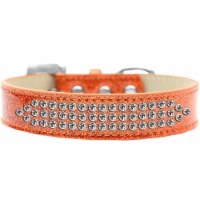 Three Row Clear Crystal Ice Cream Dog Collar, Orange - Size 14