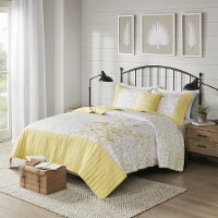 Gracie Mills 4 Piece Embroidered Microfiber Quilt Set with Throw Pillow Yellow King/Cal King