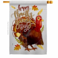 Angeleno Heritage H137075-BO 28 x 40 in. Happy Thanksgiving Turkey House Flag with Fall Doubl