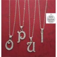 Designer Jewelry PT1239O O Letter Script Sterling Silver Initial Charm Pendant on Chain
