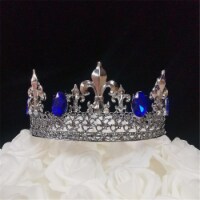 Tian Sweet 34039BK-RB 7.8 oz Fleur De Lis King Black Crown Cake Topper - Royal Blue