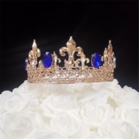 Tian Sweet 34039GD-RB 7.8 oz Fleur De Lis King Gold Crown Cake Topper - Royal Blue