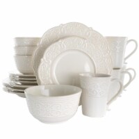 16 Piece Luna Embossed Scalloped Stoneware Dinnerware Set, White
