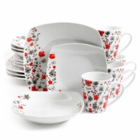 Rosetta Floral Fine Ceramic Dinnerware Set, White Floral - 16 Piece