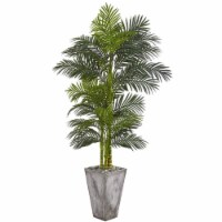 7 in. Golden Cane Artificial Palm Tree in Cement Planter