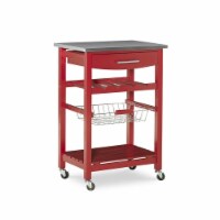 Linon Natalie Wood Stainless Steel Top Kitchen Cart in Red