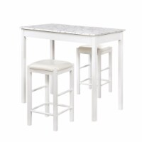 Linon Tifton Three Piece Wood Faux Marble Tavern Set in White