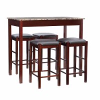 Linon Tifton Five Piece Wood Faux Marble Tavern Set in Espresso