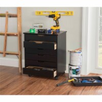 Linon Callie Black Six Drawer Wood Rolling Storage Cart in Black