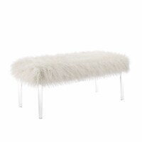 Saltoro Sherpi Luxurious Faux Fur Upholstered Bench with Tapered Legs,Clear and White