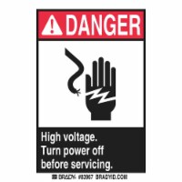 Brady  5 x 3.5 in. B302 Series Danger High Voltage Sign&#44; Red & White