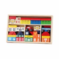 Omni Wodden Toys 964587 Blocks Town Collection with Frame Display Church School Car - 38 Piec