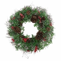 Northlight Glittered Pine Cone and Red Berry Artificial Christmas Wreath, 24-Inch, Unlit