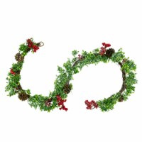 Northlight 6' Glittered Artificial Boxwood, Pine Cone and Red Berry Christmas Garland- Unlit