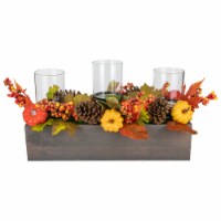Northlight 27 Pumpkin, Berry and Pine Cone Fall Harvest Triple Pillar Candle Holder