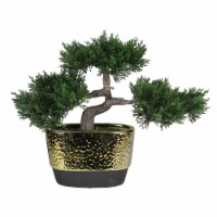 Northlight 32556009 10 in. Decorative Artificial Japanese Bonsai Tree in Oval Gold Plated Cer