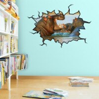 VWAQ Hippopotamus Wall Decal Art Hippo Wall Crack Hole In The Wall Mural - WC12