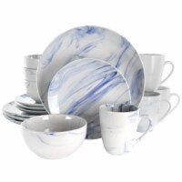 16 Piece Fine Marble Stoneware Dinnerware Set, Blue & White