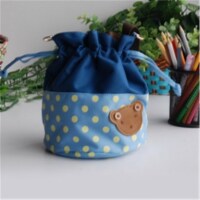 5.7 x 6.3 x 7.8 in. Bear Skyblue - Blancho Applique Kids Fabric Art Bucket Bag Bento Lunch B