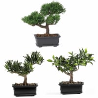8.5 inch  Bonsai Silk Plant Collection- Set of 3 - Green