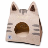 Kitty Ears Folding Cat Pet Bed House with Toy, Brown - One Size