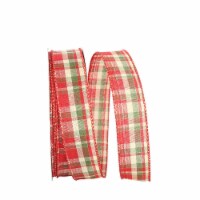 Plaid Prime Value Wired Edge Ribbon - Red & Green - 1.5 in. x 50 yards