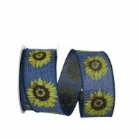 20.5 in. 20 Yards Sunflower Linen Day Wired Edge Ribbon, Denim & Yellow
