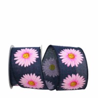 20.5 in. 10 Yards Gerbera Daisy Linen Wired Edge Ribbon, Denim & Pink
