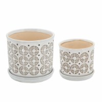 0.75 in. Ceramic Circles Planter with Saucer, Ivory & Beige - Set of 2