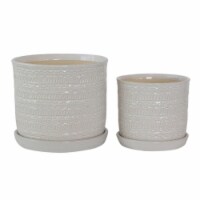 0.75 in. Tribal Planter with Saucer, White - Set of 2