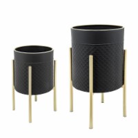 Honeycomb Planter On Metal Stand, Black & Gold - Set of 2