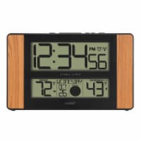 La Crosse Atomic Digital Clock with Moon Phase & I/O Temp - Brown / Black Perspective: Main