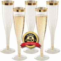 Plastic Champagne Flutes Disposable - Gold Glitter with a Gold Rim