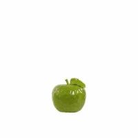 Ceramic Apple Figurine with Stem & Leaf, Dimpled Gloss Green - Small