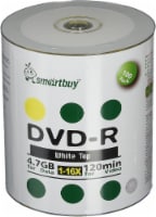 100 Pack Smartbuy 16X DVD-R 4.7GB 120Min White Top (Non-Printable) Data Blank Recordable Disc