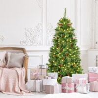 Gymax 6 ft Pre-lit Hinged Christmas Tree Holiday Decor w/ LED Lights Metal Stand