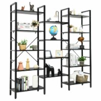 Gymax Triple Wide 5-tier Bookcase Large Bookshelf Display Storage Shelf Vintage Black