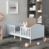 2-in-1 Convertible Toddler Bed Kids Wooden Bedroom Furniture w/ Guardrails White
