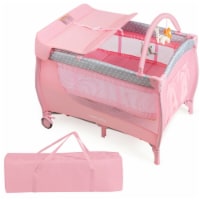 Gymax Foldable Baby Playard Portable Playpen Nursery Center w/ Changing Station Pink